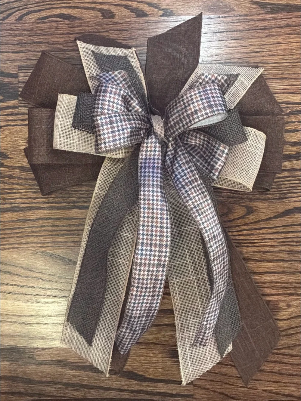 Neutral Brown Burlap Accent Bow - Decorative Holiday Wreath Bow
